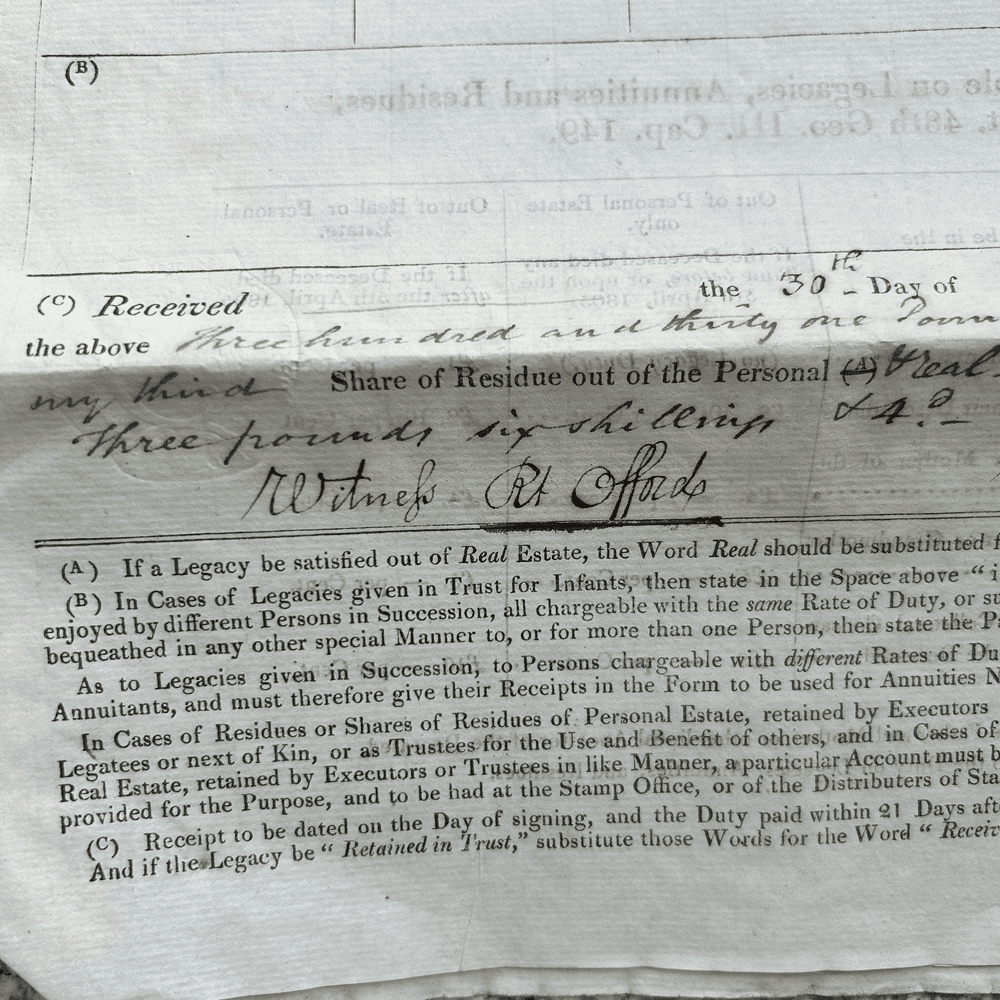 Stamp Office Legacy Document Dated 1812 Between Shanling / Vesey - Image 3