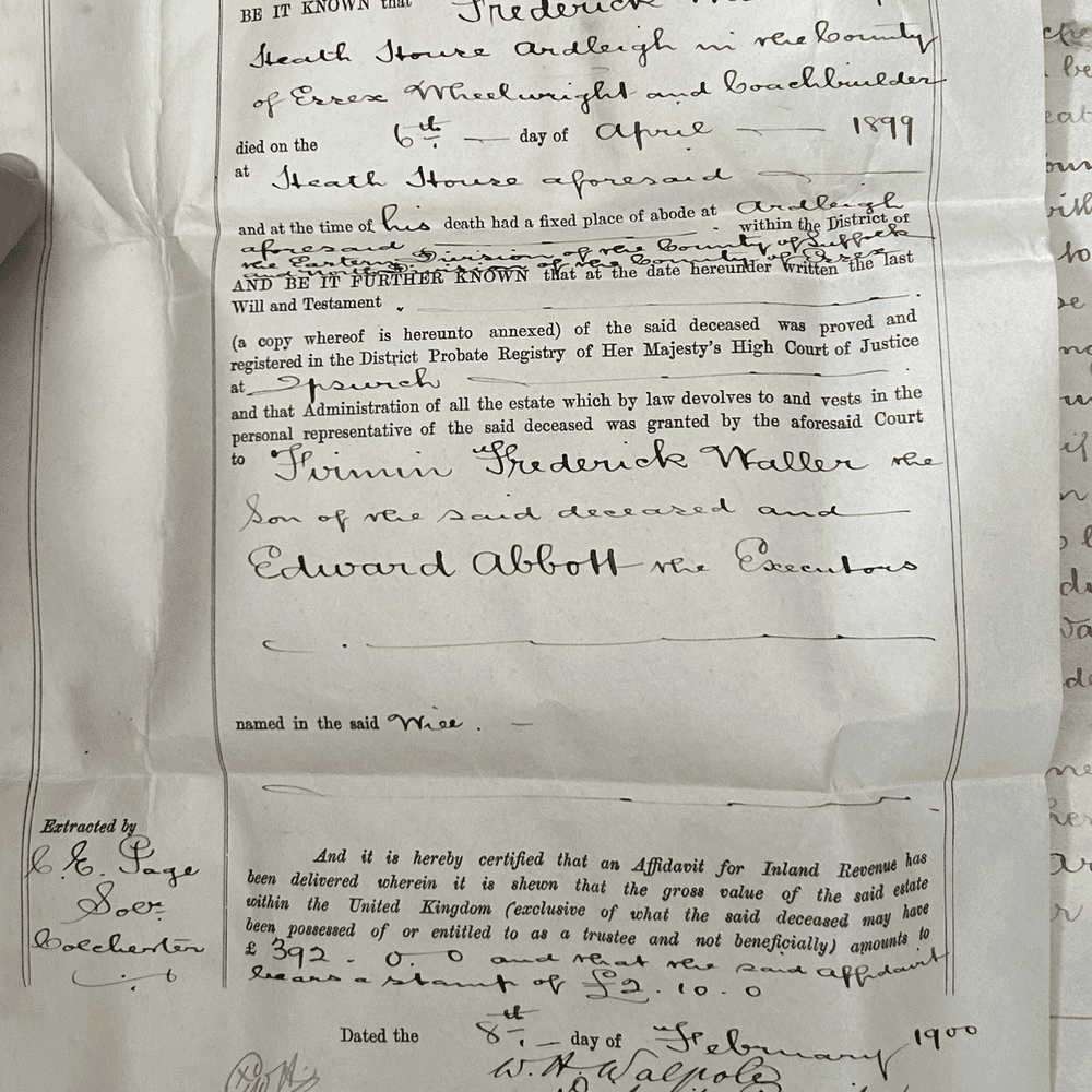 Probate of the Will of Frederick Waller c1900 Vellum Document - Image 8