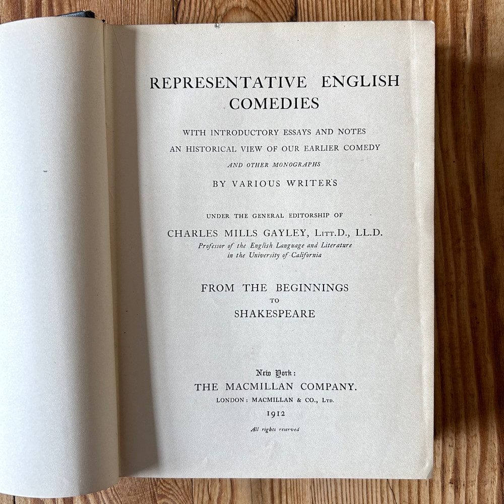 Representative English Comedies" by Charles Mills Gayley c1912 Volume I - Image 3