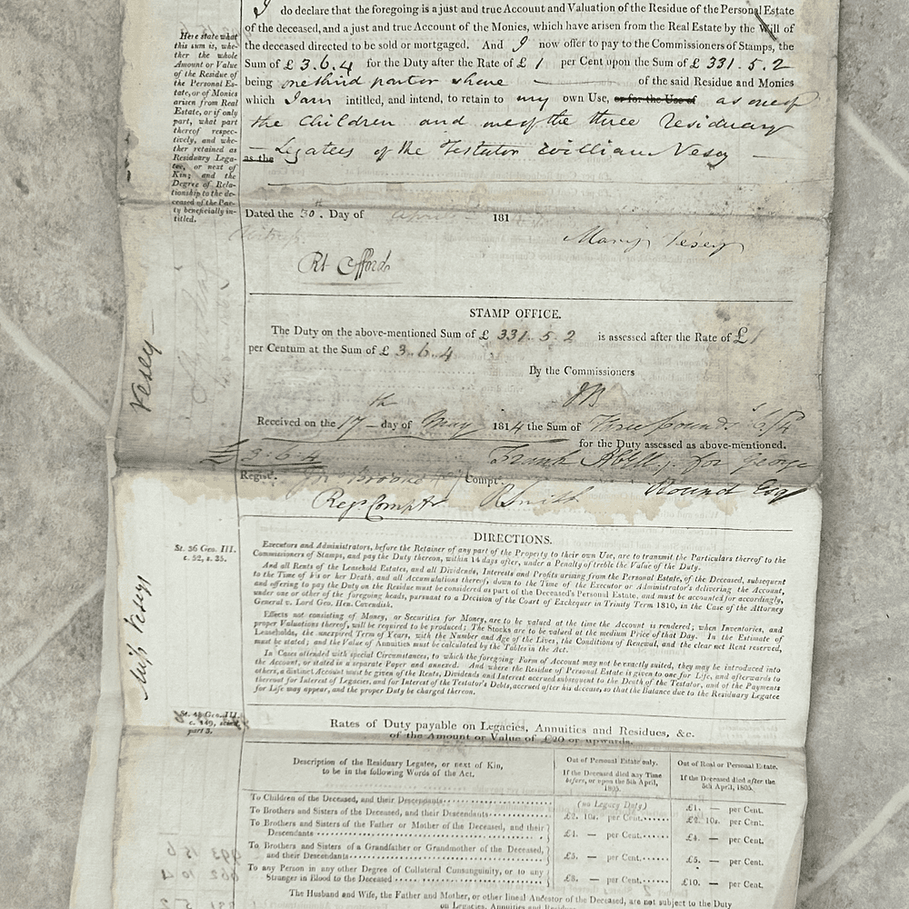 Stamp Office Legacy Document Dated 1812 Between Shanling / Vesey - Image 7