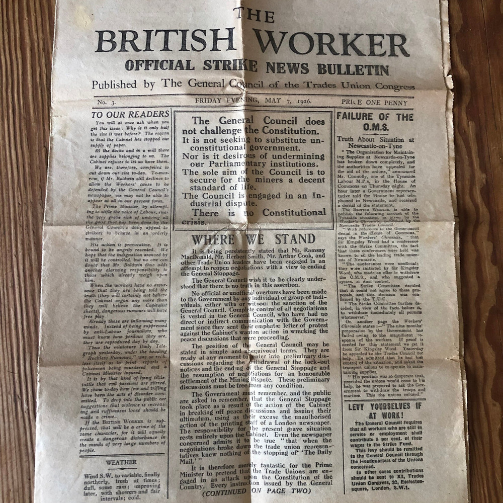 THE BRITISH WORKER. Official Strike News Bulletin c1926