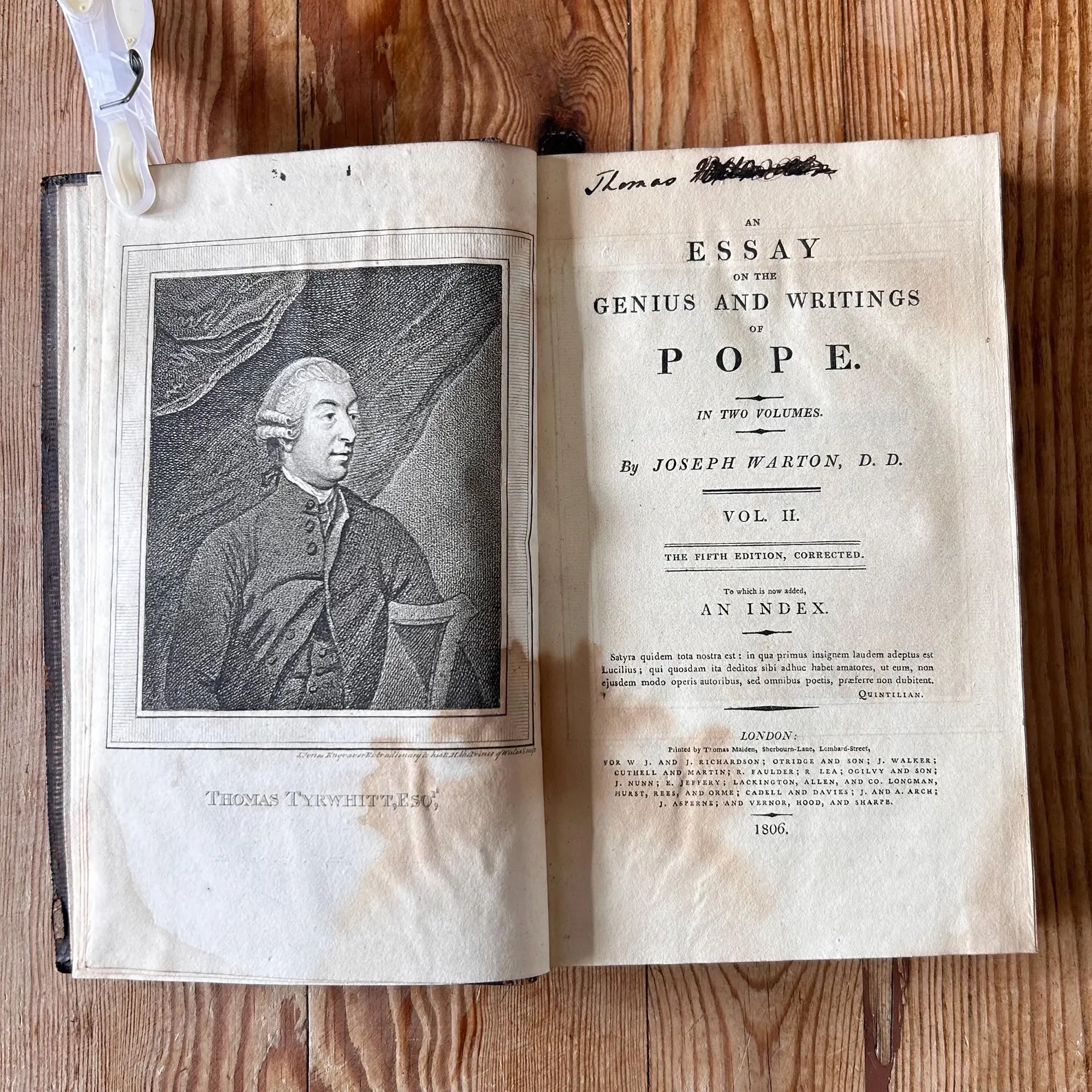 An Essay on the Genius and Writings of Pope by Joseph Warton 1806 5th Edition Corrected Leather 2 Volume Antique Book Set Rare 19th Century - Image 4