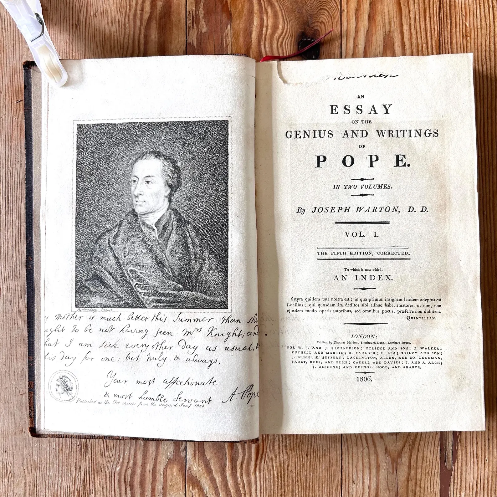 An Essay on the Genius and Writings of Pope by Joseph Warton 1806 5th Edition Corrected Leather 2 Volume Antique Book Set Rare 19th Century - Image 9